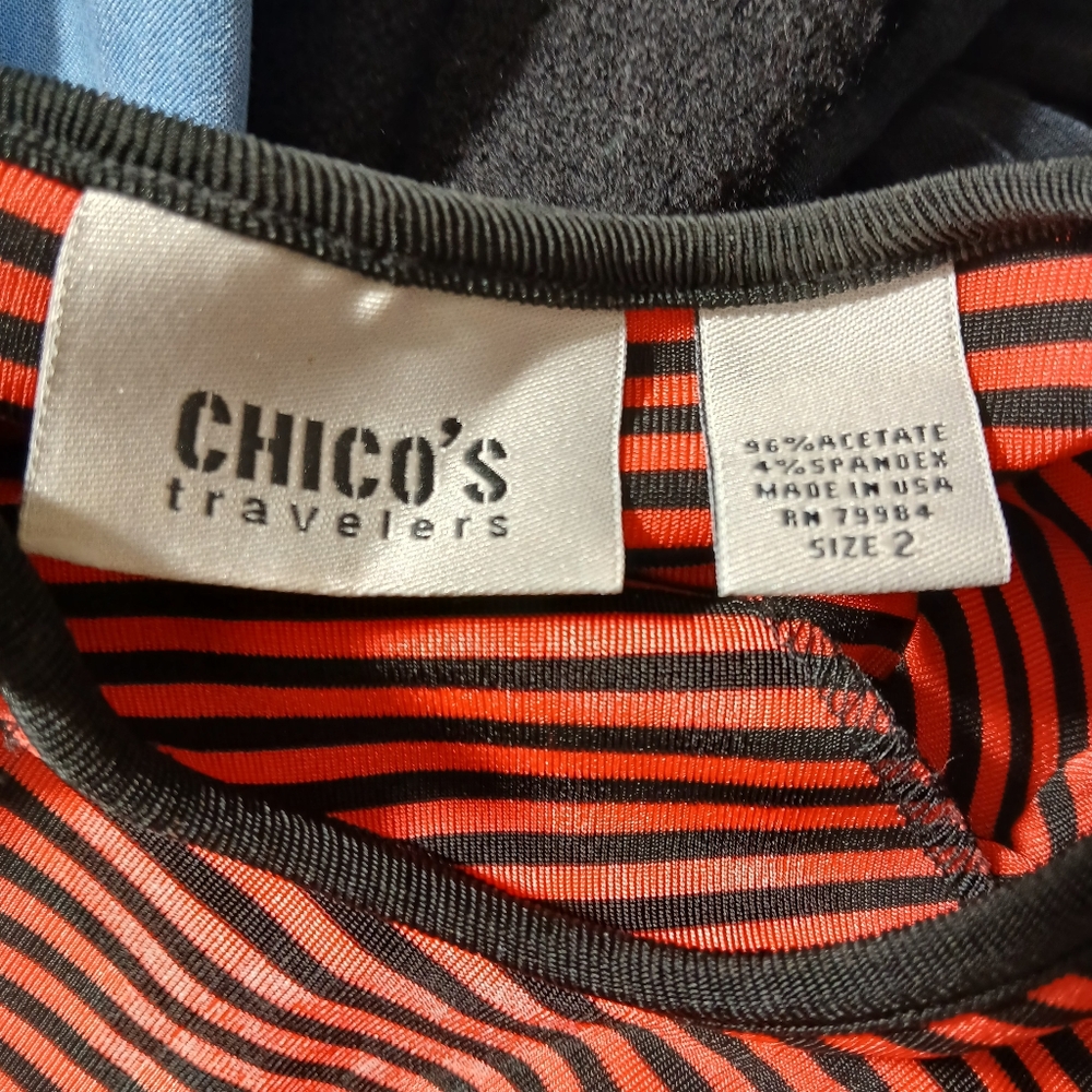 Chico's Travelers Red Black Striped Cardigan Knit Jacket Slinky Work Travel - Picture 6 of 6